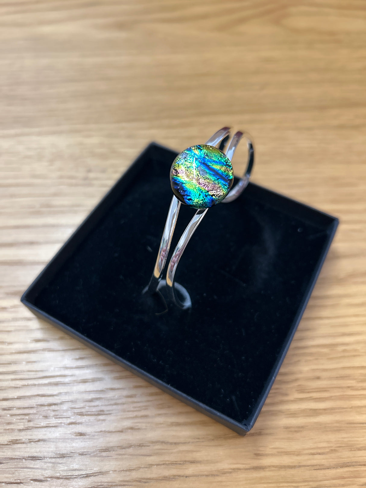 Dichroic Fused Glass Stone Silver Plated Cuff adjustable Bracelet