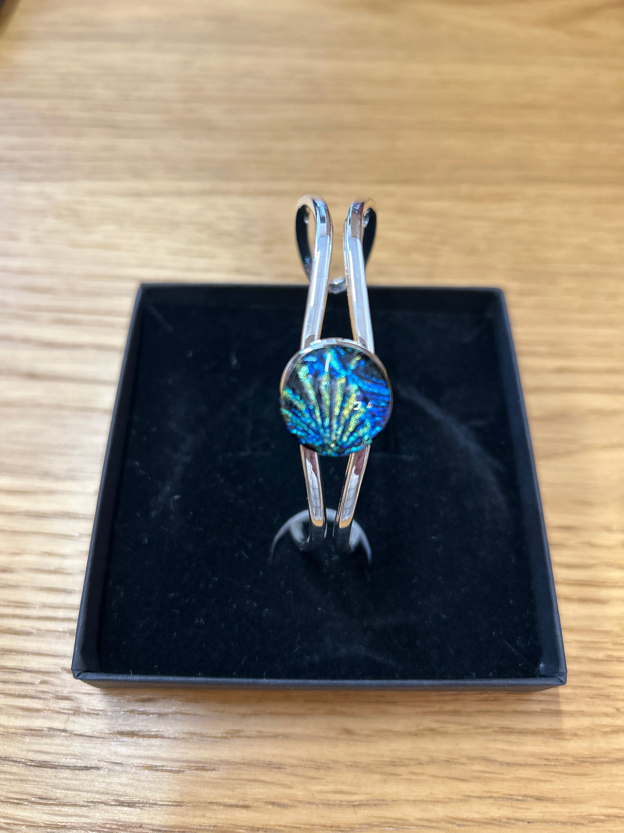 Dichroic Fused Glass Stone Silver Plated Cuff adjustable Bracelet