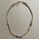 Shell Chip & Gemstone Necklace, Creams & Pearl