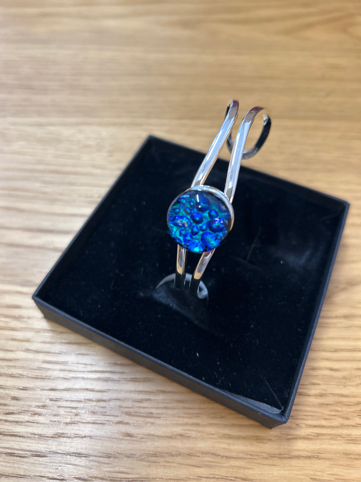 Dichroic Fused Glass Stone Silver Plated Cuff adjustable Bracelet