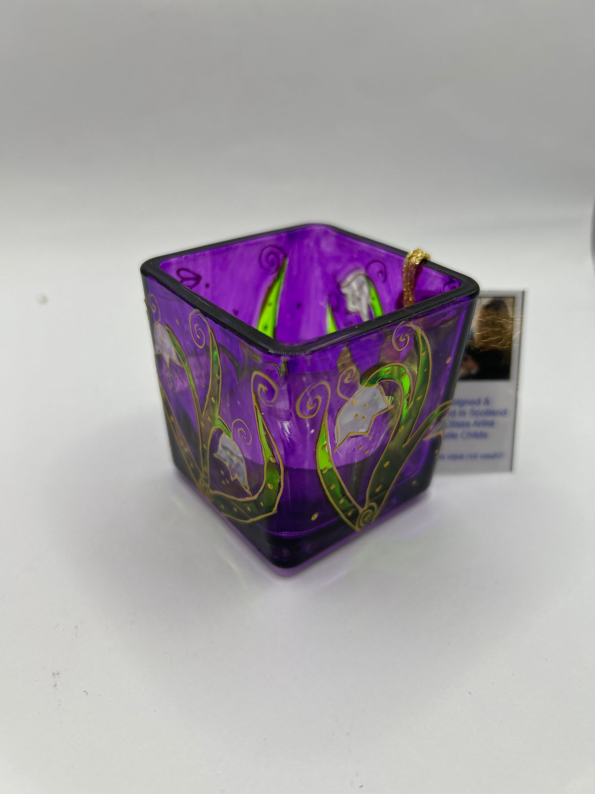 Purple Whitebells Square Candle pot