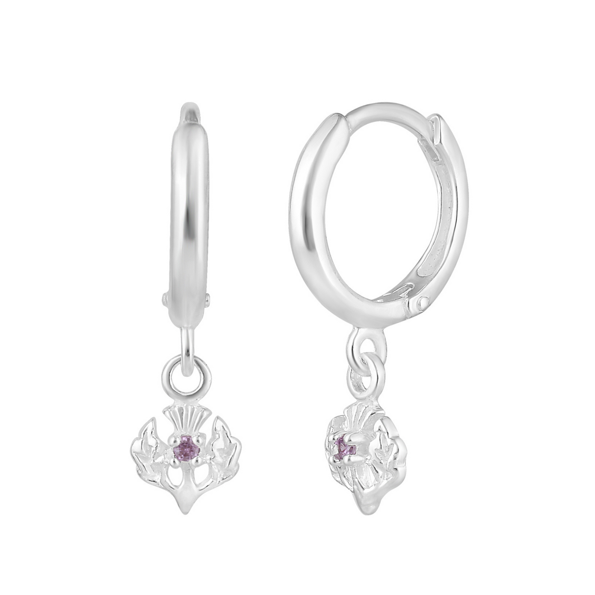 Classic Thistle with Stone Huggie Hoop Earrings