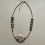Natural Fossil Coral & Frosted Glass Necklace, Grey & Tan