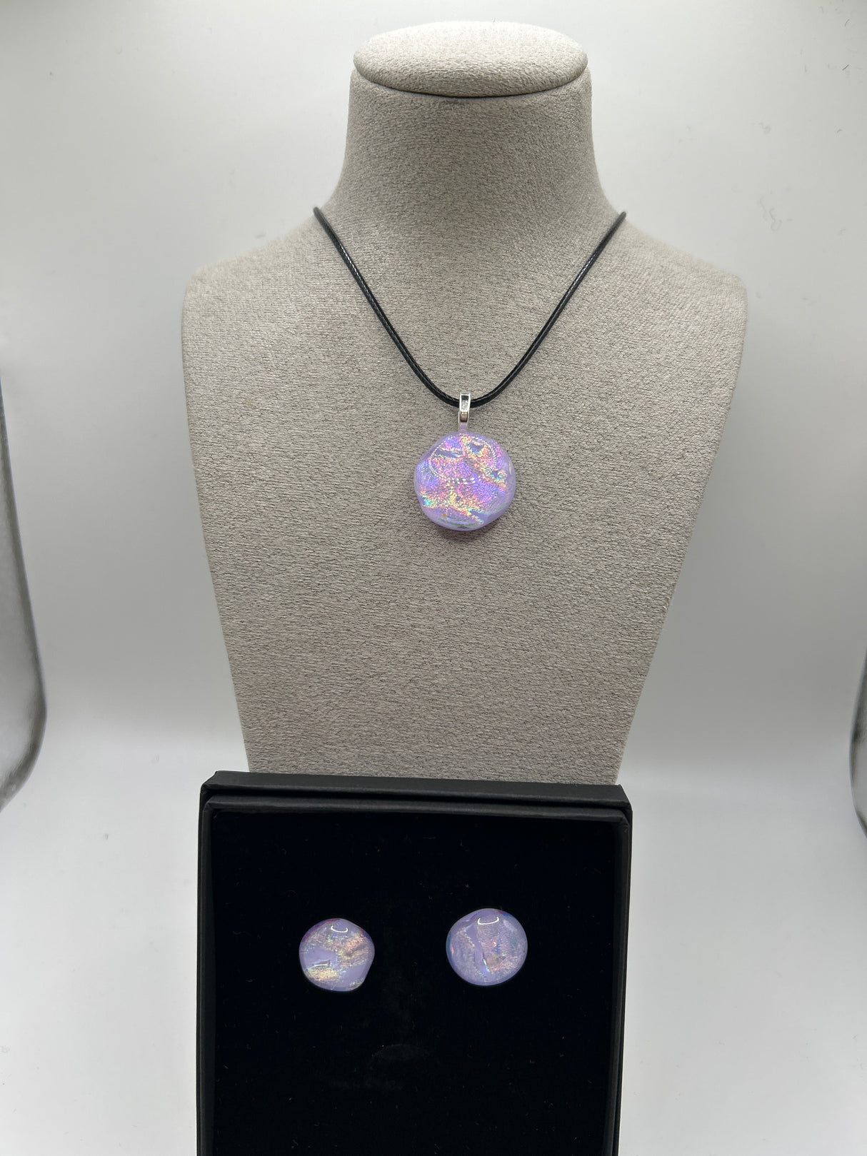 Lilac Circle Pendant on Cord & Stud Earring Set