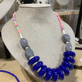Royal Blue, Ivory & Multi Coloured Clay Necklace