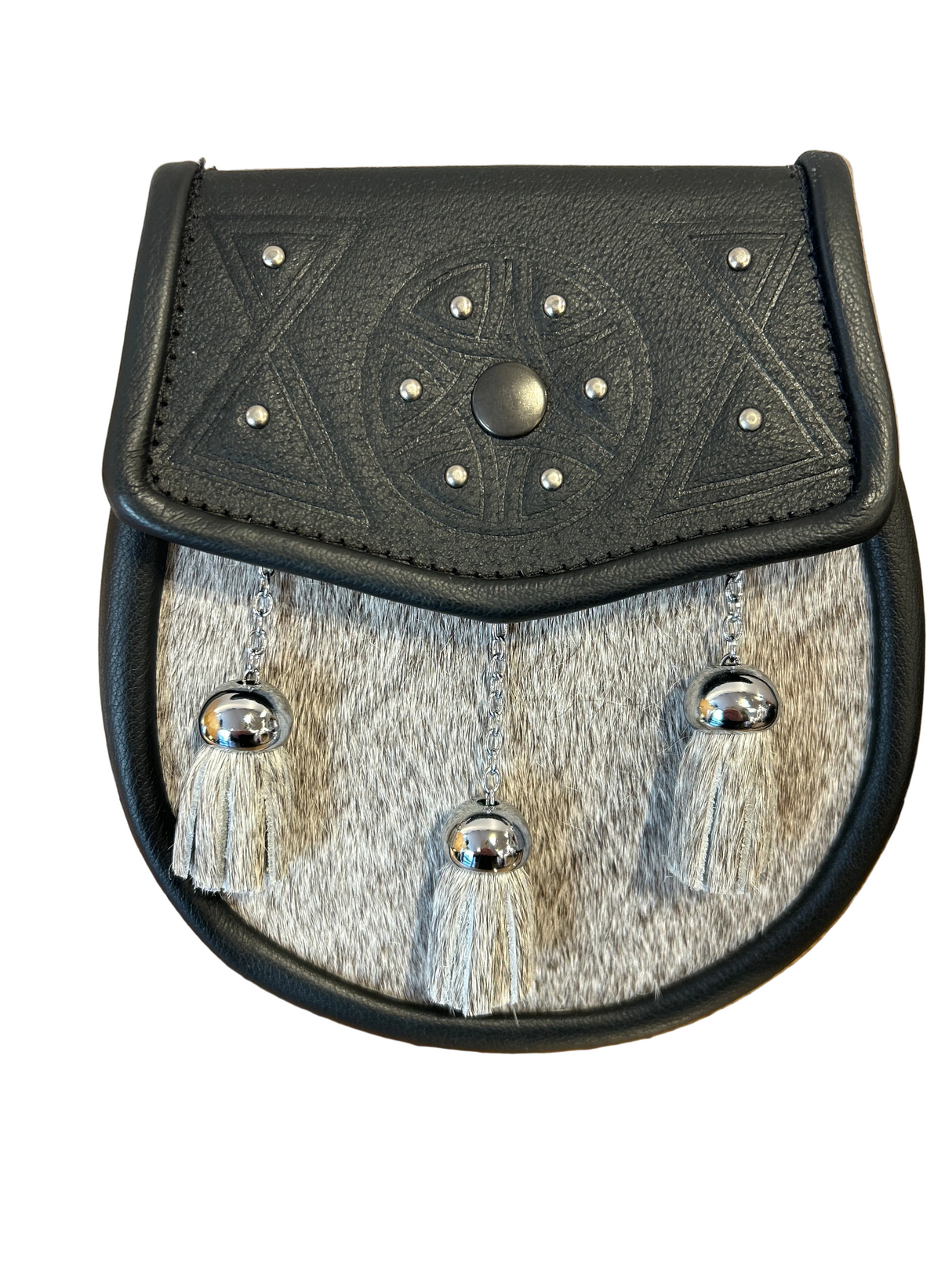 Circle Celtic Detail Flap with Studs Skin Front & Metal Tassels Semi Dress Sporran