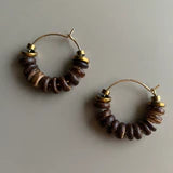 Hematite & Coconut Hoop Earrings, Brown, Wood