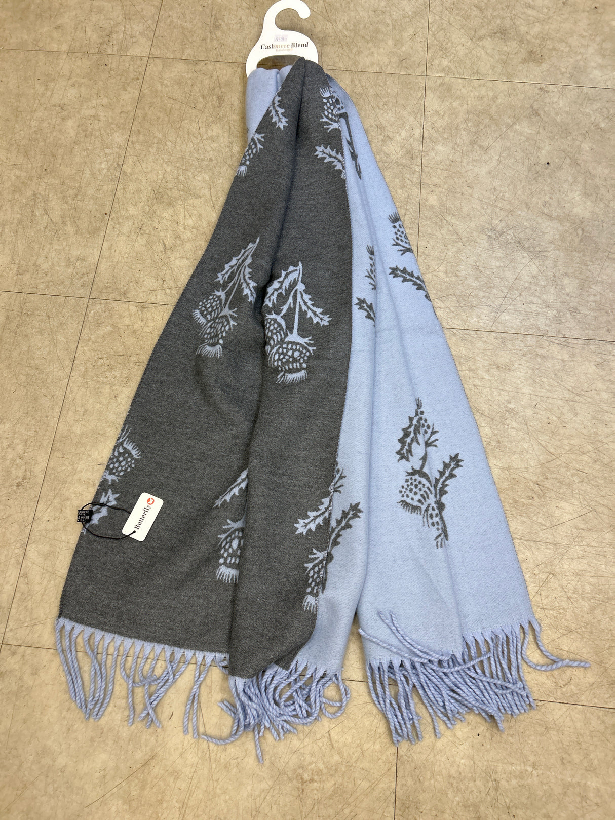 Pale Blue / Grey Cashmere Blend Reversible Thistle scarf
