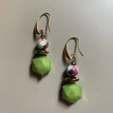 Glass, Clay & Hematite on Gold Plated Hooks Drop Earrings