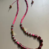 Adjustable Cord Necklace with Dyed Wood, Acrylic, Clay & Gold Plated Feature