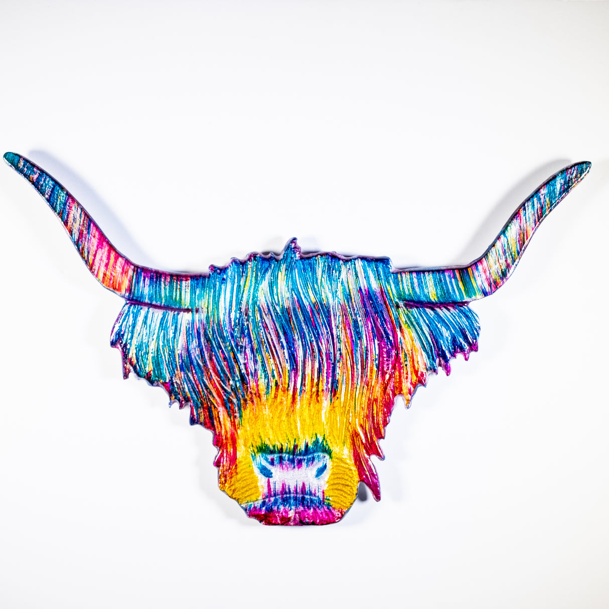 Large Rainbow Highland Cow Head Aluminium Decoration (50cm)