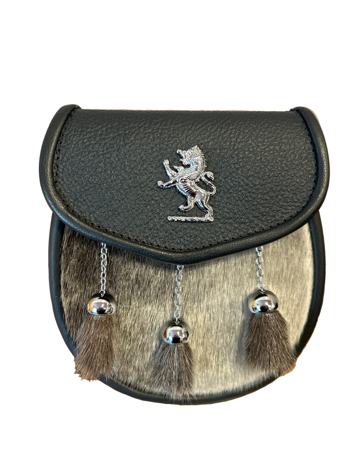 Lion Rampant Crest Flap Skin Front & Metal Tassels Semi Dress Sporran