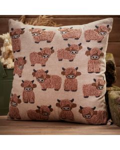 Dougal Highland cow Taupe Cotton Cushion