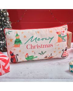 Furry & Festive Meowy Christmas Cat Poly/Linen Scatter Cushion