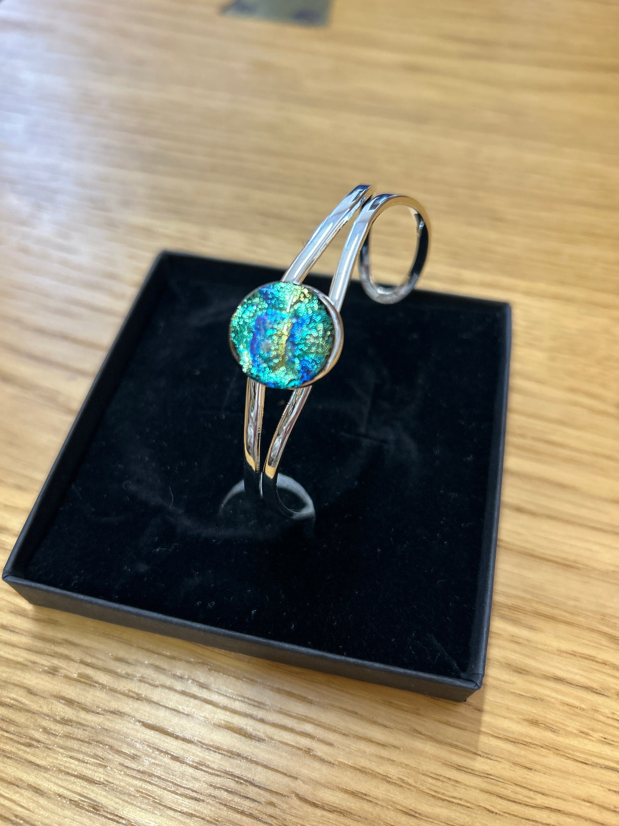 Dichroic Fused Glass Stone Silver Plated Cuff adjustable Bracelet