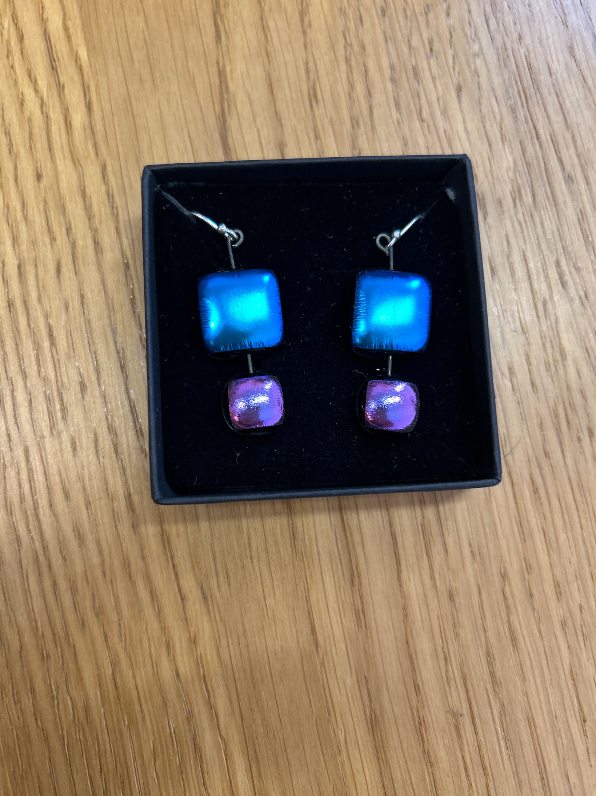 Square Duo Hanging Drop Dichroic Earrings