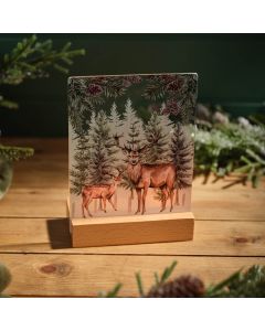 Evergreen Scene with Stags Stained Glass Double Tealight Holder