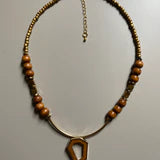 Seed Bead, Painted Wood, Chrystal, Gild Plated Bars & Hematite Necklace