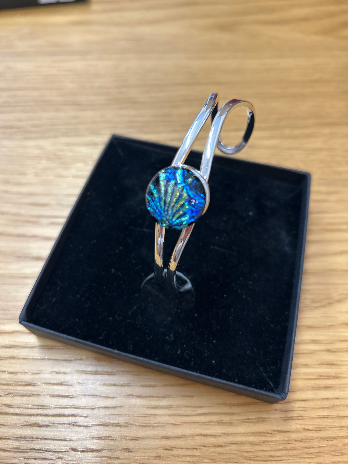 Dichroic Fused Glass Stone Silver Plated Cuff adjustable Bracelet