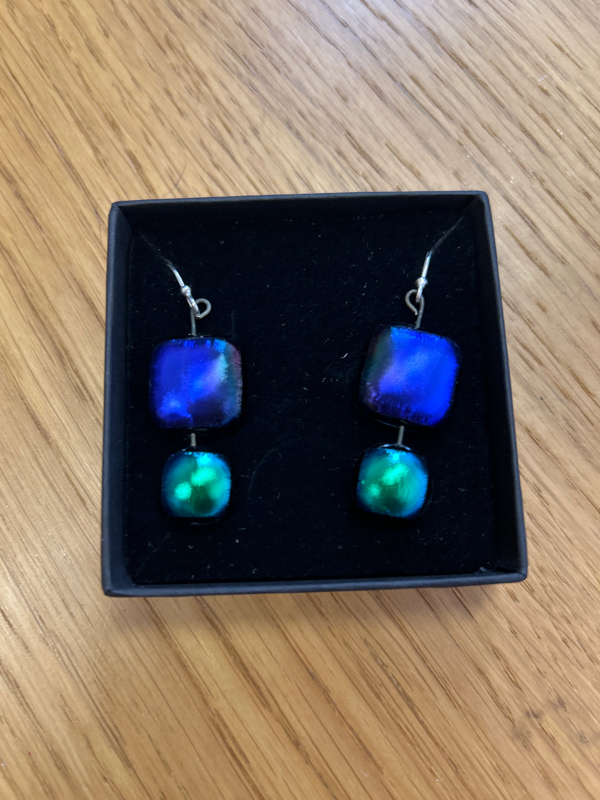 Square Duo Hanging Drop Dichroic Earrings