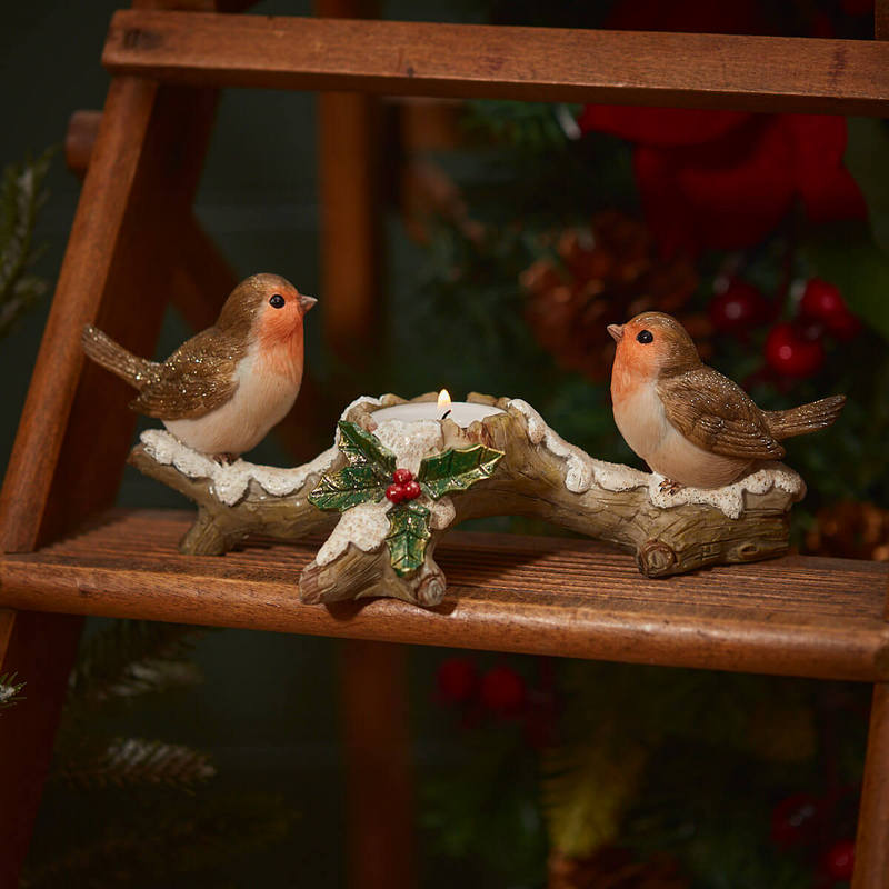 Festive Robin Pair of Robins Tealight Holder