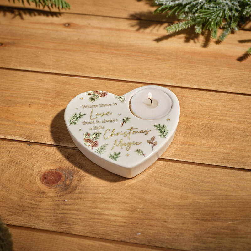 Evergreen Ceramic Heart Shaped Tealight Holder