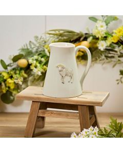 Stoneware Embossed Sheep With Crown Flower Large Jug