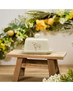 Ceramic Embossed Sheep With Flower Crown Butter Dish