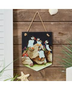 Puffin Gathering On Rocks Flate Large Hanger