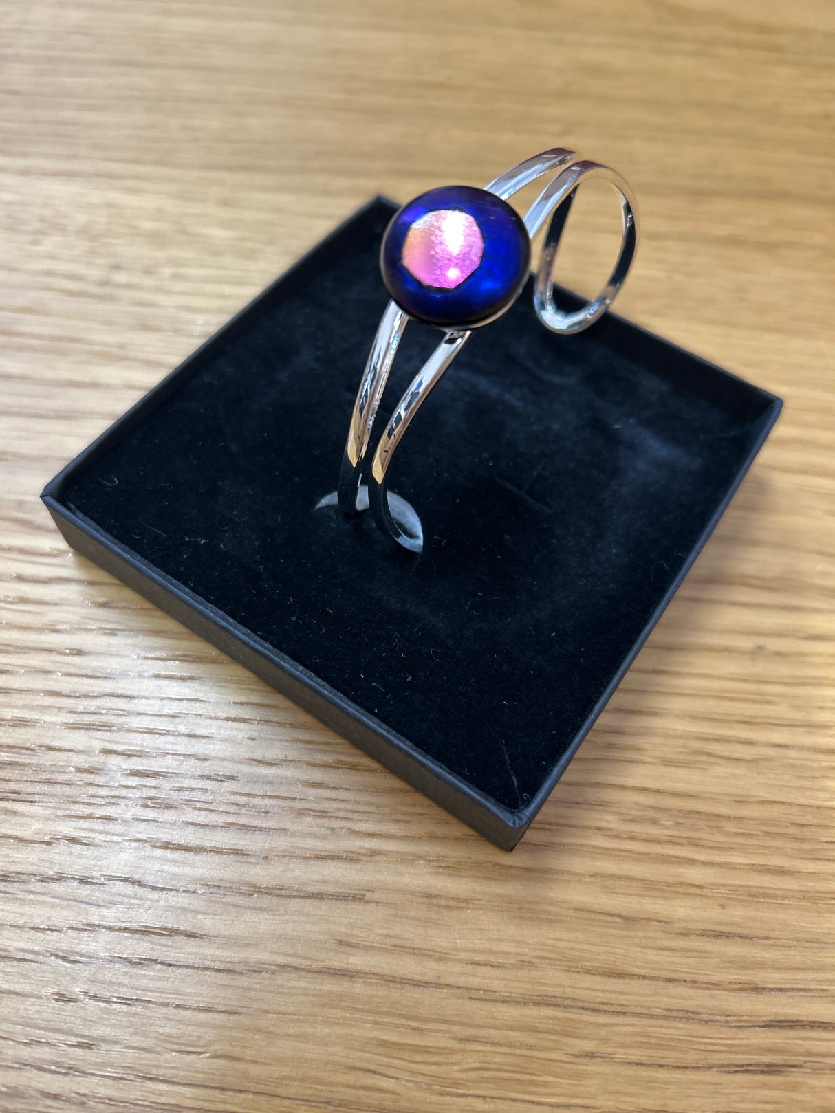 Dichroic Fused Glass Stone Silver Plated Cuff adjustable Bracelet