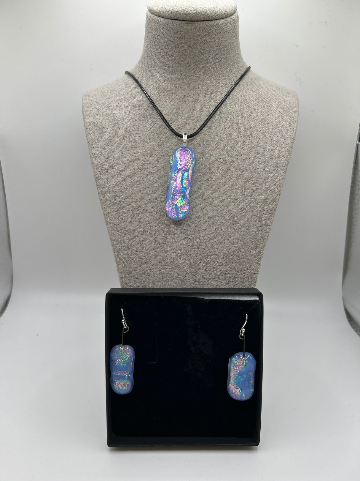 Lilac Rectangle Pendant on Cord & Stud Earring Set