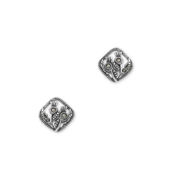 Pair of Thistles in Square Marcasite Stud Earrings
