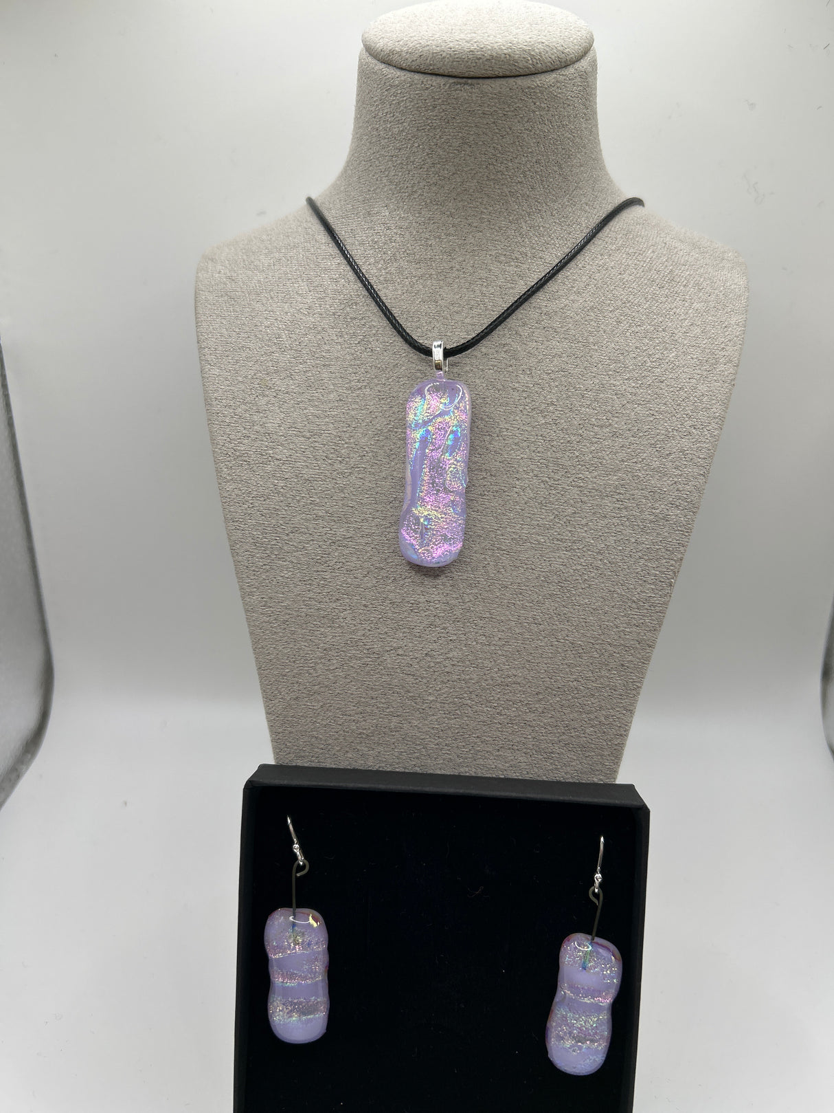Blue Rectangle Pendant on Cord & Stud Earring Set