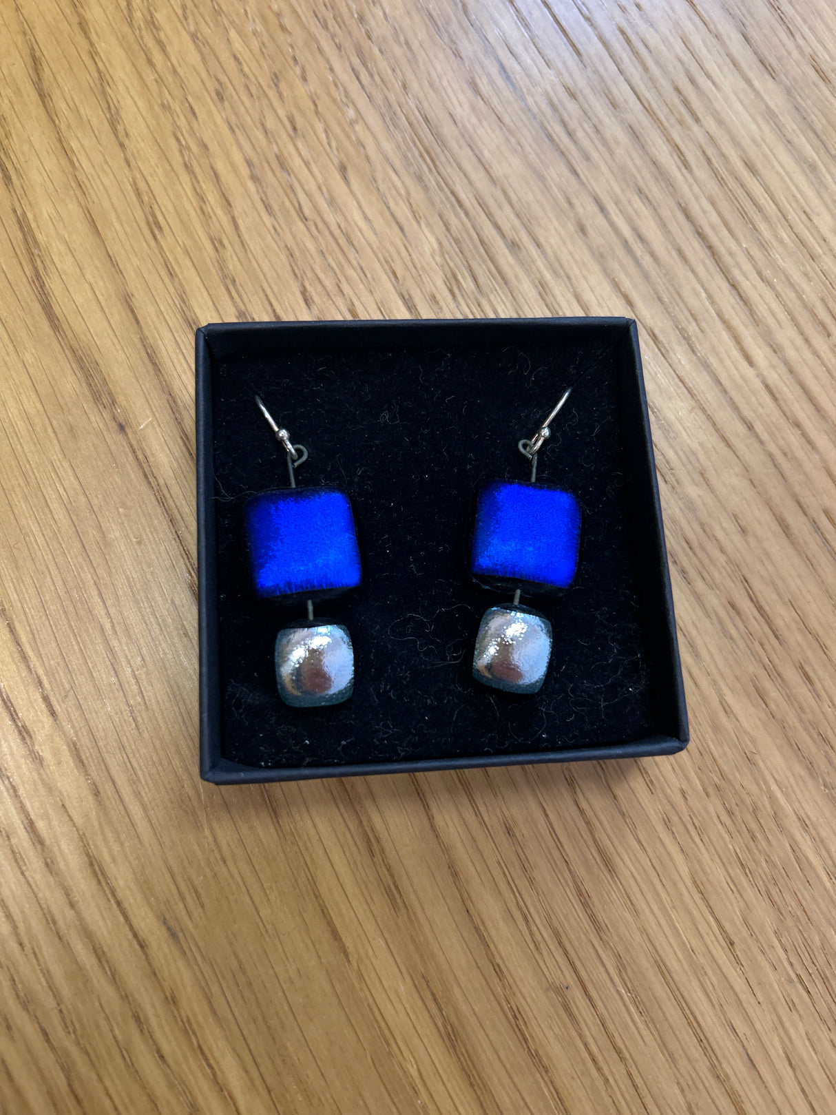 Square Duo Hanging Drop Dichroic Earrings