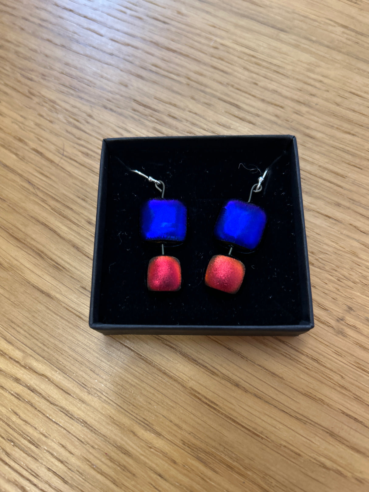 Square Duo Hanging Drop Dichroic Earrings