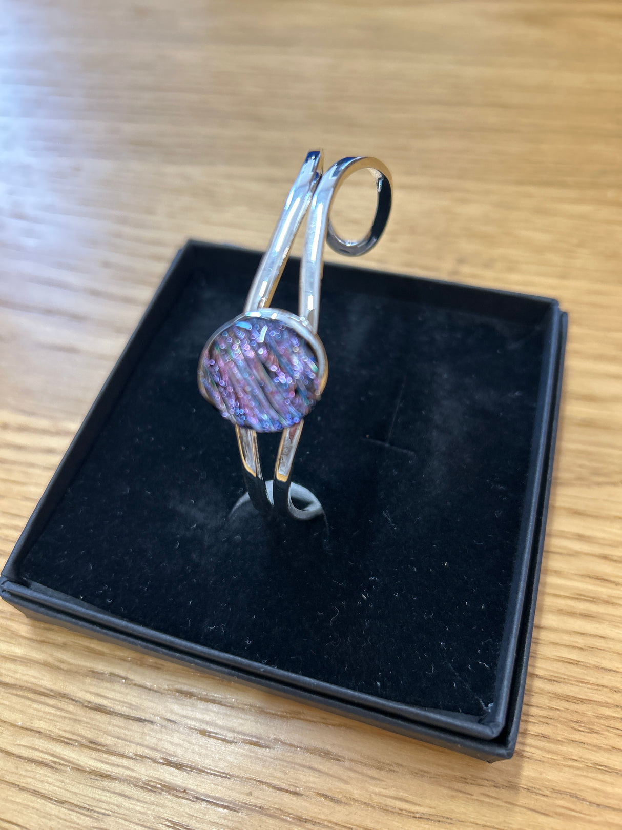 Dichroic Fused Glass Stone Silver Plated Cuff adjustable Bracelet