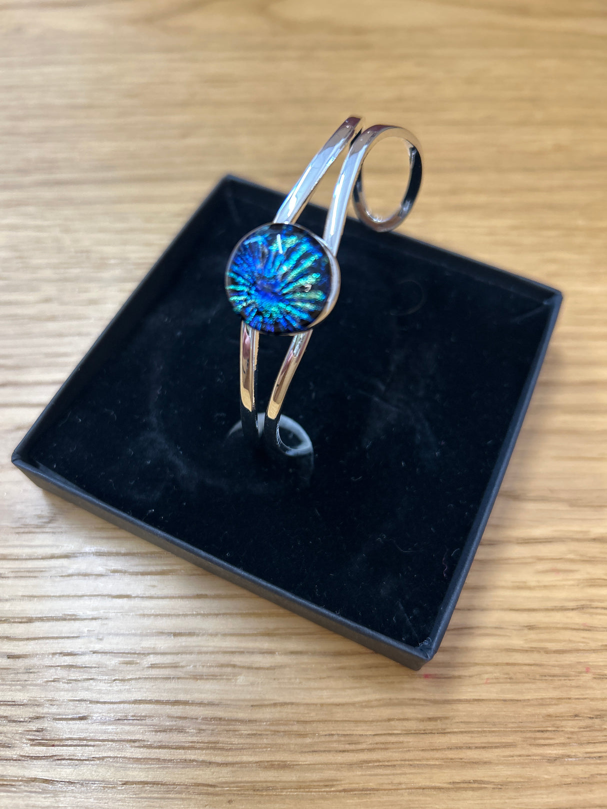 Dichroic Fused Glass Stone Silver Plated Cuff adjustable Bracelet