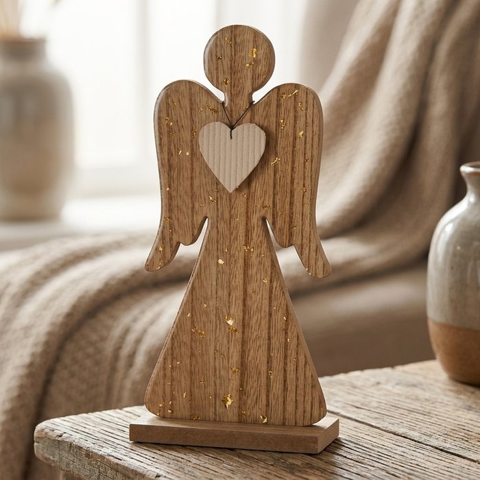 “Miranis” Large Pine Angel With Heart (22cm Tall)