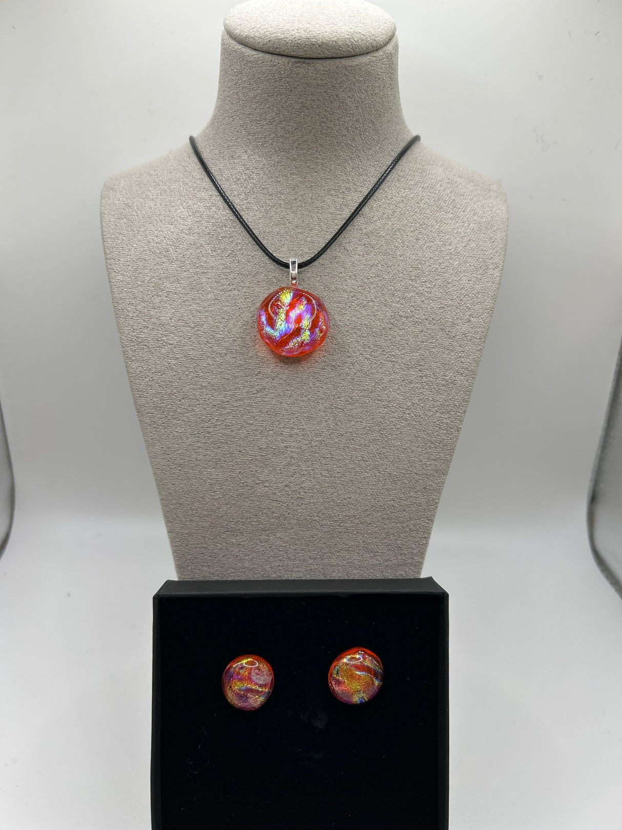 Orange Circle Pendant on Cord & Stud Earring Set