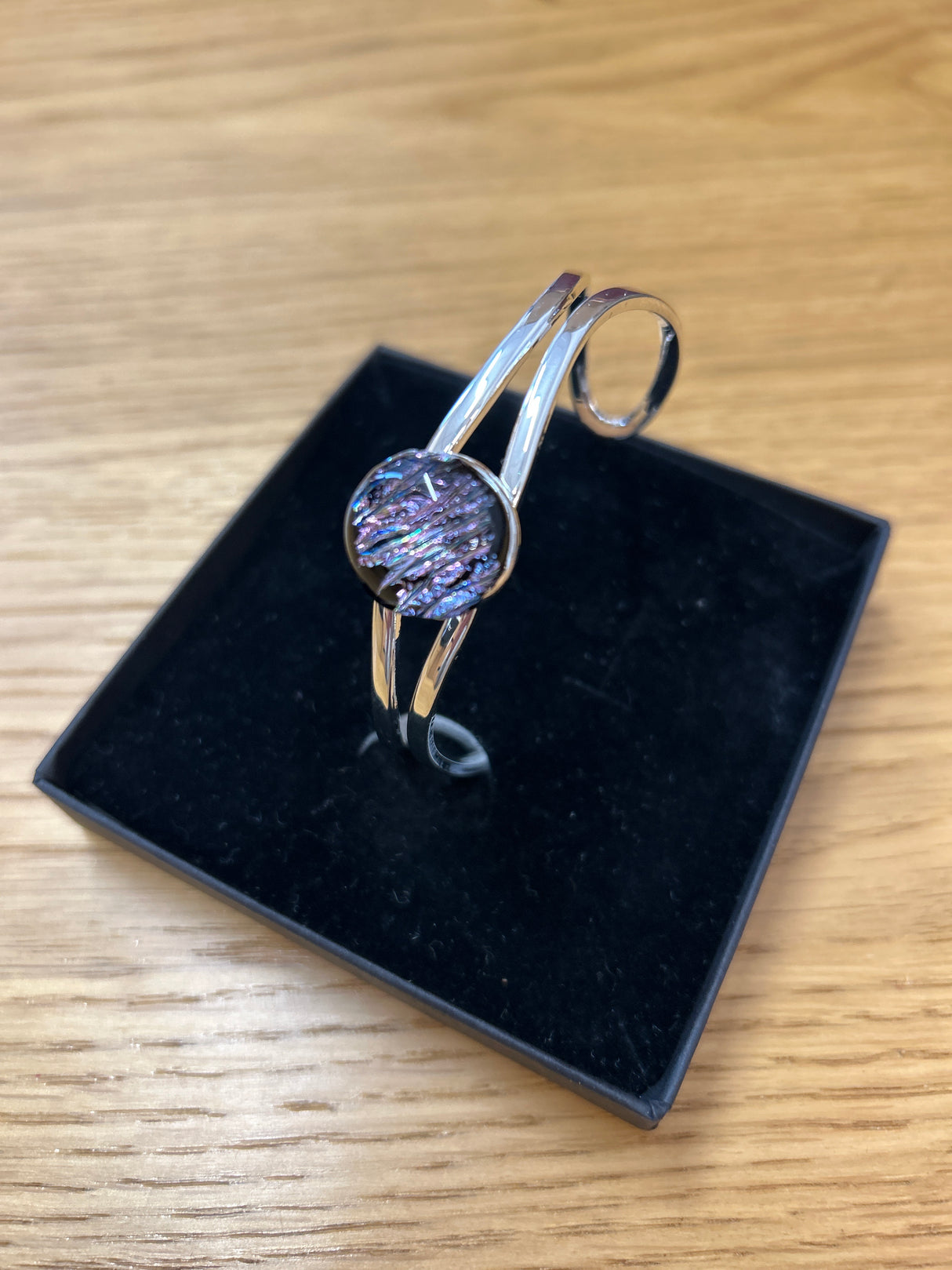 Dichroic Fused Glass Stone Silver Plated Cuff adjustable Bracelet