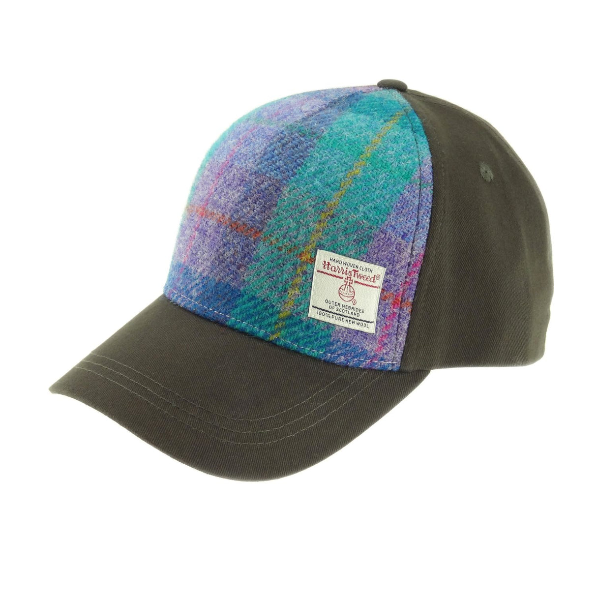 Harris Tweed Baseball Cap Green and Purple Tartan