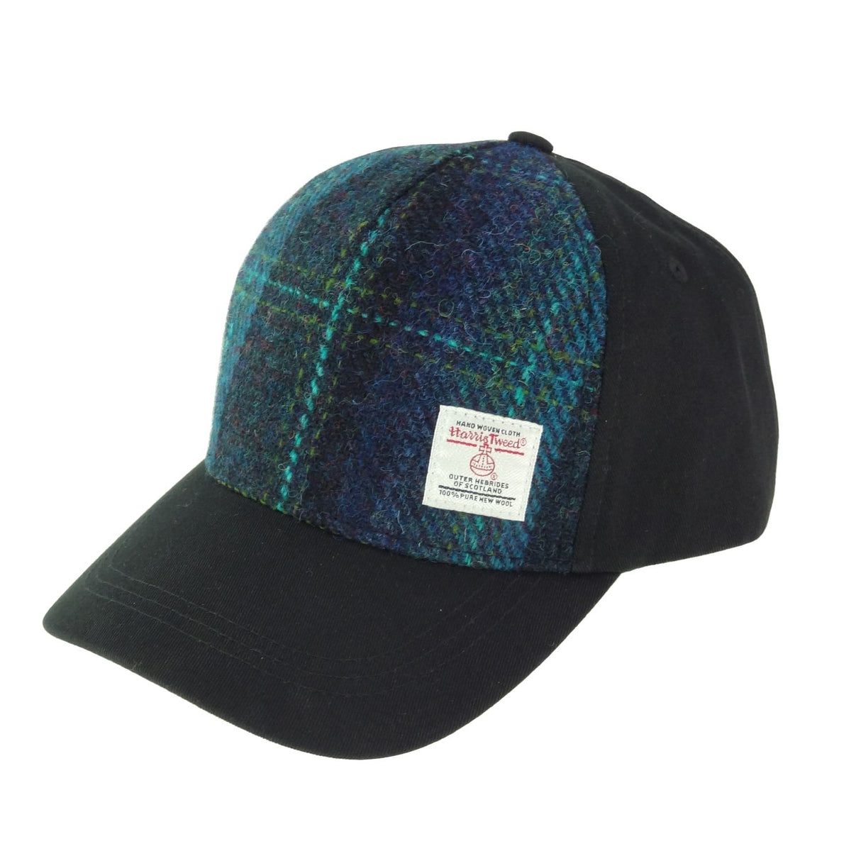 Harris Tweed Baseball Cap Blue with Turquoise Overcheck