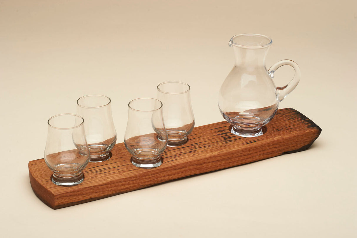 Four Small Glasses & Jug Holder