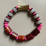 Bracelet with Dyed Wood, Acrylic, Clay & Gold Plated Feature