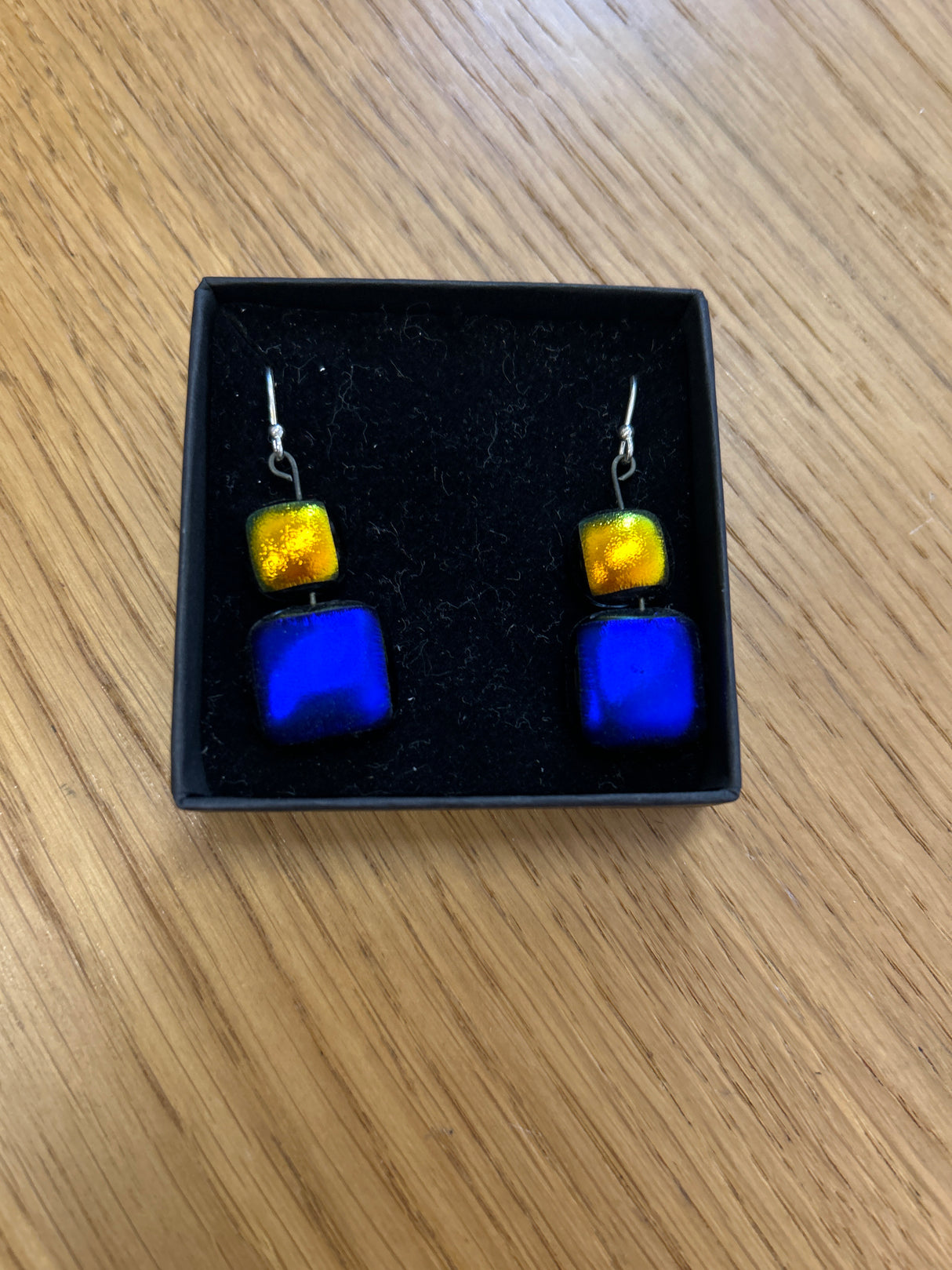 Square Duo Hanging Drop Dichroic Earrings