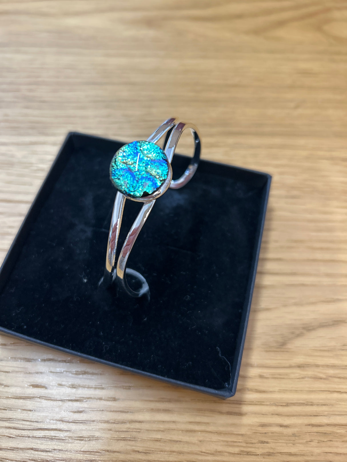 Dichroic Fused Glass Stone Silver Plated Cuff adjustable Bracelet