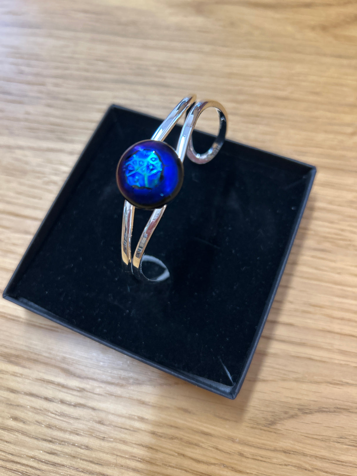 Dichroic Fused Glass Stone Silver Plated Cuff adjustable Bracelet