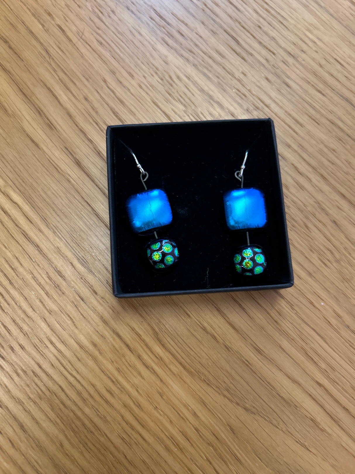 Square Duo Hanging Drop Dichroic Earrings
