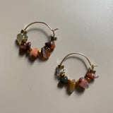 Coconut, Gold Plated Hematite, Semi Precious Stone Chips & Crystal Hoop Earrings