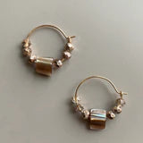 Shell & Crystal Hoop Earrings, Cream & Pearl